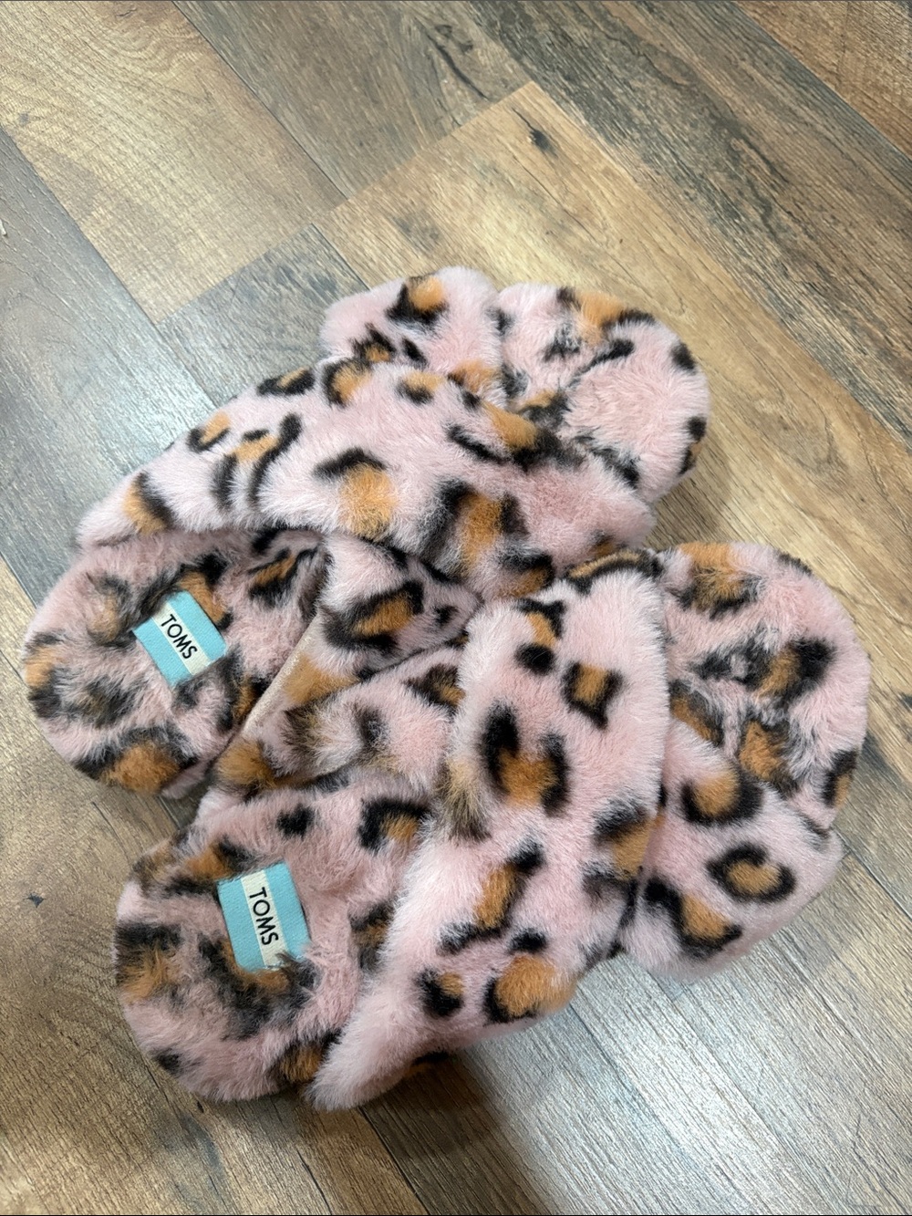 Toms Pink Leopard Faux-Fur Women Slide Slippers